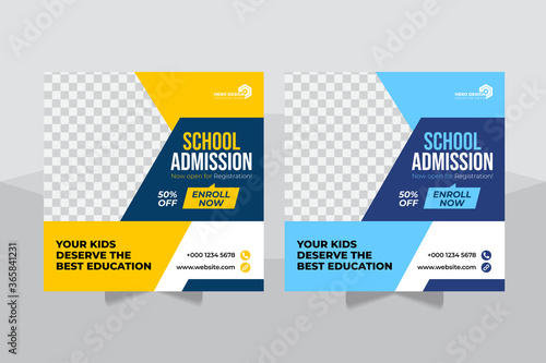 Admission social media post, Back to school admission promotion social media post template design, education advertisement