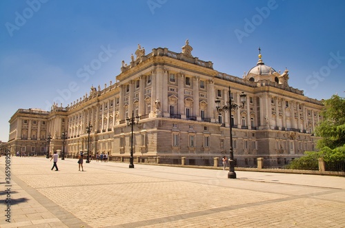 Madrid Royal Palace ('Palacio Real') facade and courtyard in Madrid, Spain