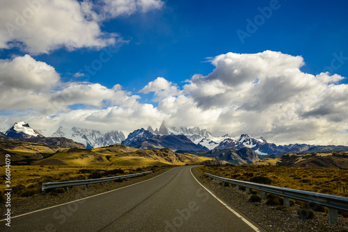 The road towards the famous summit Fitz Roy in clouds in El Chalten in Argentina.