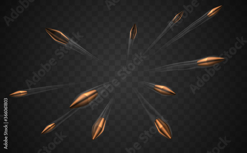 Bullets with air track on transparent background