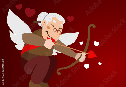 Illustration of very cute fairy godmother holding cupid arrow.