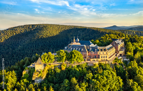 Mont Sainte-Odile Abbey in the Vosges Mountains. Major tourist attraction in Alsace, France