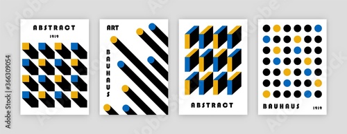 Bauhaus poster design. Abstract modern cover templates geometric swiss pattern circle square lines. Vector set illustration