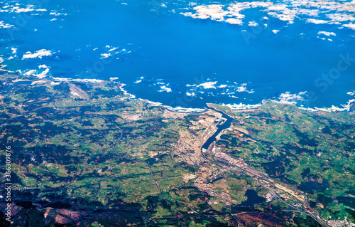 Aerial view of Aviles town at the Atlantic Ocean in Asturias, Spain