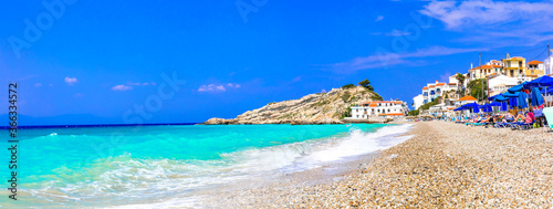 Greece travel. Most beautiful village and beaches of Samos island - Kokkari. Popular tourist destination