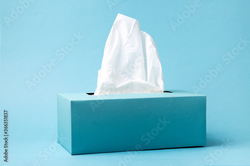 Blue tissue box on a blue background