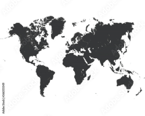 Pixel dotted world map on white background, halftone design 