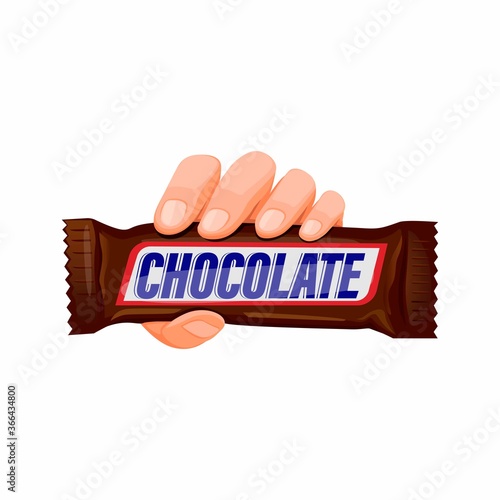 Hand holding Chocolate Snack Bar in cartoon illustration vector isolated in white background