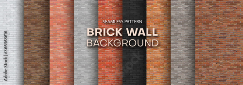 Set of brick walls of different colors. Seamless pattern. Realistic different brick textures collection. Vector illustration