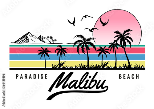 Malibu Beach theme vector illustrations, for t-shirt and other uses.
