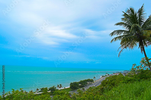 Quiet beach with coconut tree in Porto Seguro in Bahia, Brazil