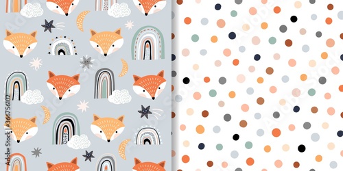 Seamless patterns set with animals and stars, baby decorations