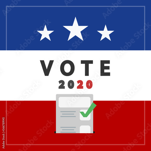 Vote 2020. Elección Democracia, votación, elecciones presidencial. Ilustración 3d color azul y rojo con estrellas
