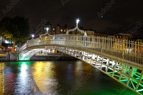 Dublin - August 2019: Ha'penny bridge in the night