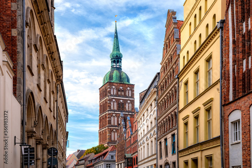 View to the St. Nicholas Church in the old town of Stralsund, Germany