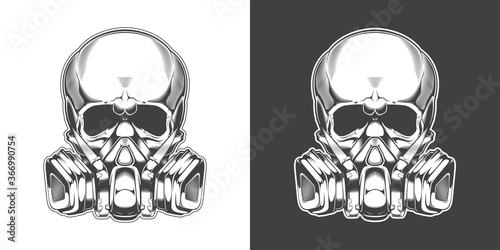 Vintage monochrome skull with respirator isolated vector illustration