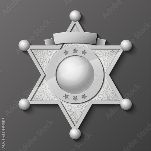 Sheriff silver star. policeman emblem. Police badge. Cop token