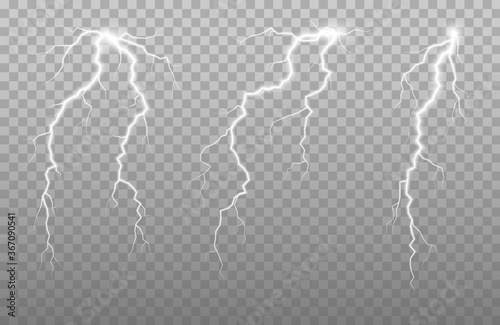 The power of lightning and shock discharge, thunder, radiance. Thunder bolt isolated.