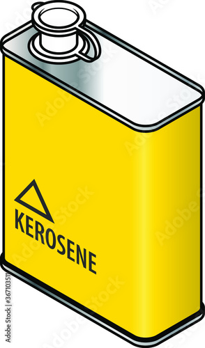 A yellow rectangular metal tin of kerosene.