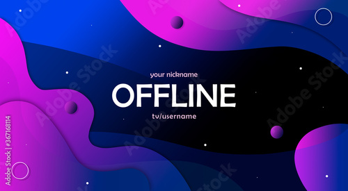 Offline twitch hud screen banner 16:9 for stream. Offline background wit gradient shapes. Screensaver for offline streamer broadcast. Streaming offline screen. Screen background