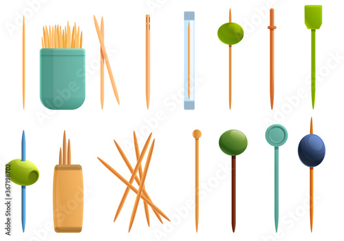 Toothpick icons set. Cartoon set of toothpick vector icons for web design