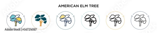 American elm tree icon in filled, thin line, outline and stroke style. Vector illustration of two colored and black american elm tree vector icons designs can be used for mobile, ui, web