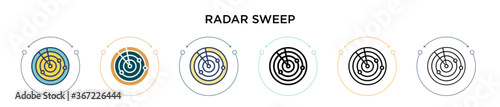 Radar sweep icon in filled, thin line, outline and stroke style. Vector illustration of two colored and black radar sweep vector icons designs can be used for mobile, ui, web