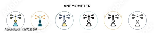 Anemometer icon in filled, thin line, outline and stroke style. Vector illustration of two colored and black anemometer vector icons designs can be used for mobile, ui, web