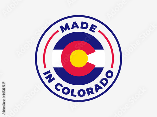 "Made in Colorado" vector icon. Illustration with transparency, which can be filled with white, or used against any background. State flag encircled with text and lines.