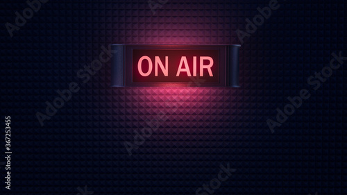 3D rendering, illustration of a retro on air sign on soundproffing foam wall.