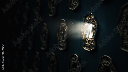  ( 3D Rendering, illustration ) light shining through a mysterious keyhole