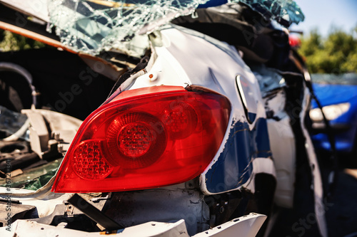 Closeup of crashed car in car accident.