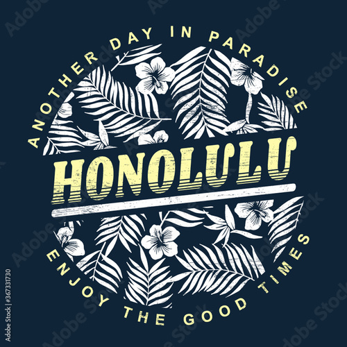 Hawaii, Honolulu beach vector illustration for t-shirt and other uses.