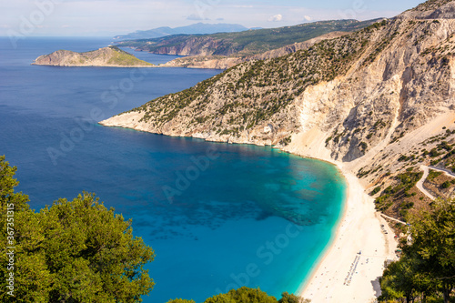 Famous Myrtos beach with white sand and turquoise sea water on Kefalonia island. Greece, Europe