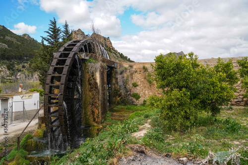 Ancient arabic mill, water noria at Abaran village in Murcia region Spain Europe