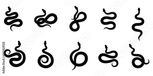 Set of snake silhouette vector on white background