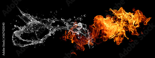 炎と水がぶつかり合う抽象的な背景