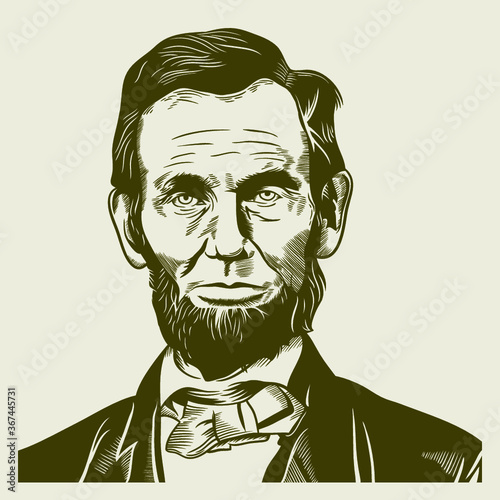 Vector Drawing Face Portrait Illustration for Abraham Abe Lincoln in Sephia Tone