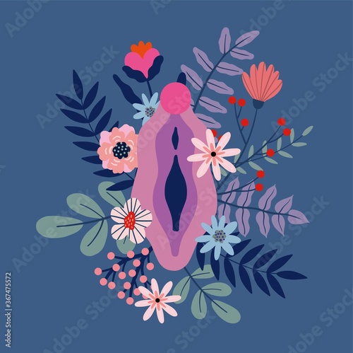 Illustration of a vulva with flowers 