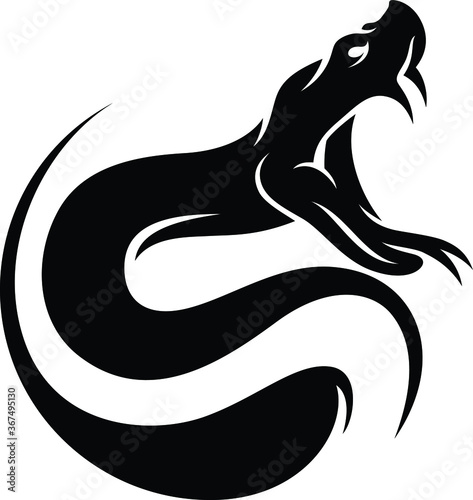 Logo Design of A Python Open its Mouth shows the Fang 