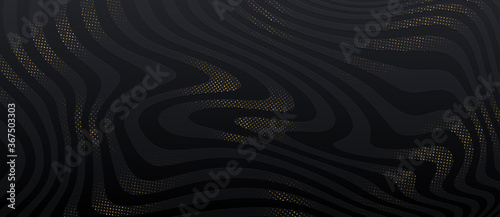 Abstract black striped background with golden halftone. Design for greeting card, invitation, calendar, etc. Vector illustration.