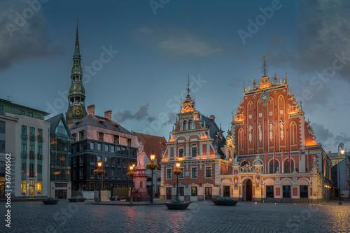 Blackheads House and St. Peter's Lutheran Church on the Town Hall square, Riga, Latvia