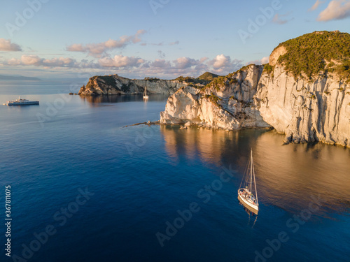 Aerial view at sunset of the beautiful island of Ponza
