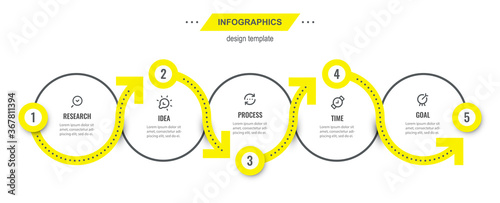 Vector Infographic design template with 5 options or steps. Can be used for process diagram, presentations, workflow layout, banner, flow chart, info graph.