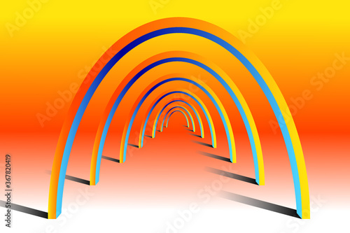 3d parabola tunnel with shade drawing in vector