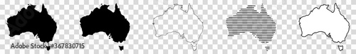 Australia Map Black | Australian Border | Continent | Transparent Isolated | Variations