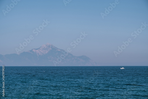 View from the sea on Atos, Greece