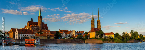 Wroclaw, Poland- Panorama of the historic and historic part of the old town "Ostrow Tumski"..