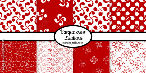 Collection of seamless patterns with Basque cross Lauburu designed for web, fabric, paper and all prints 