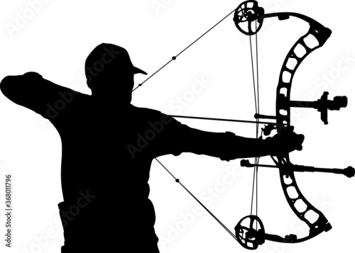 Silhouette of a male archer aiming with a compound bow